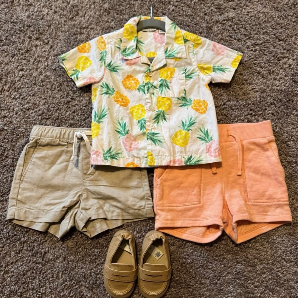 6-12m Janie and Jack Shorts, Shirt, shoe lot